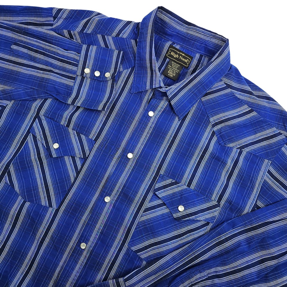 VTG High Noon Western Shirt Men's 2XL Blue‎ Plaid Button Pearl Snap L/S Pocket